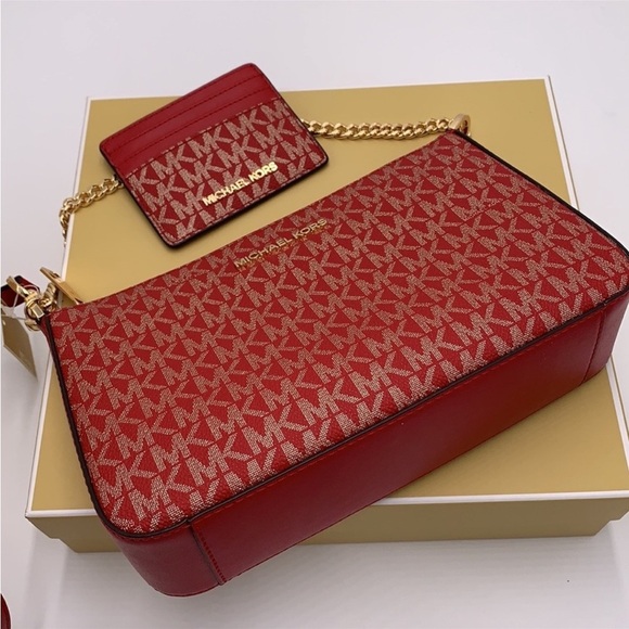 MICHAEL KORS GIFTABLE SHOULDER BAG & CARD HOLDER BOXED SET CHILI PALE GOLD COLOR - Picture 8 of 16